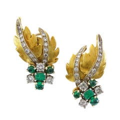 18 Karat Yellow Gold Leaf Themed 1 Carat Diamond Estate Earrings 18 Karat Yellow Gold Leaf Themed 1 Carat Diamond Estate Earrings