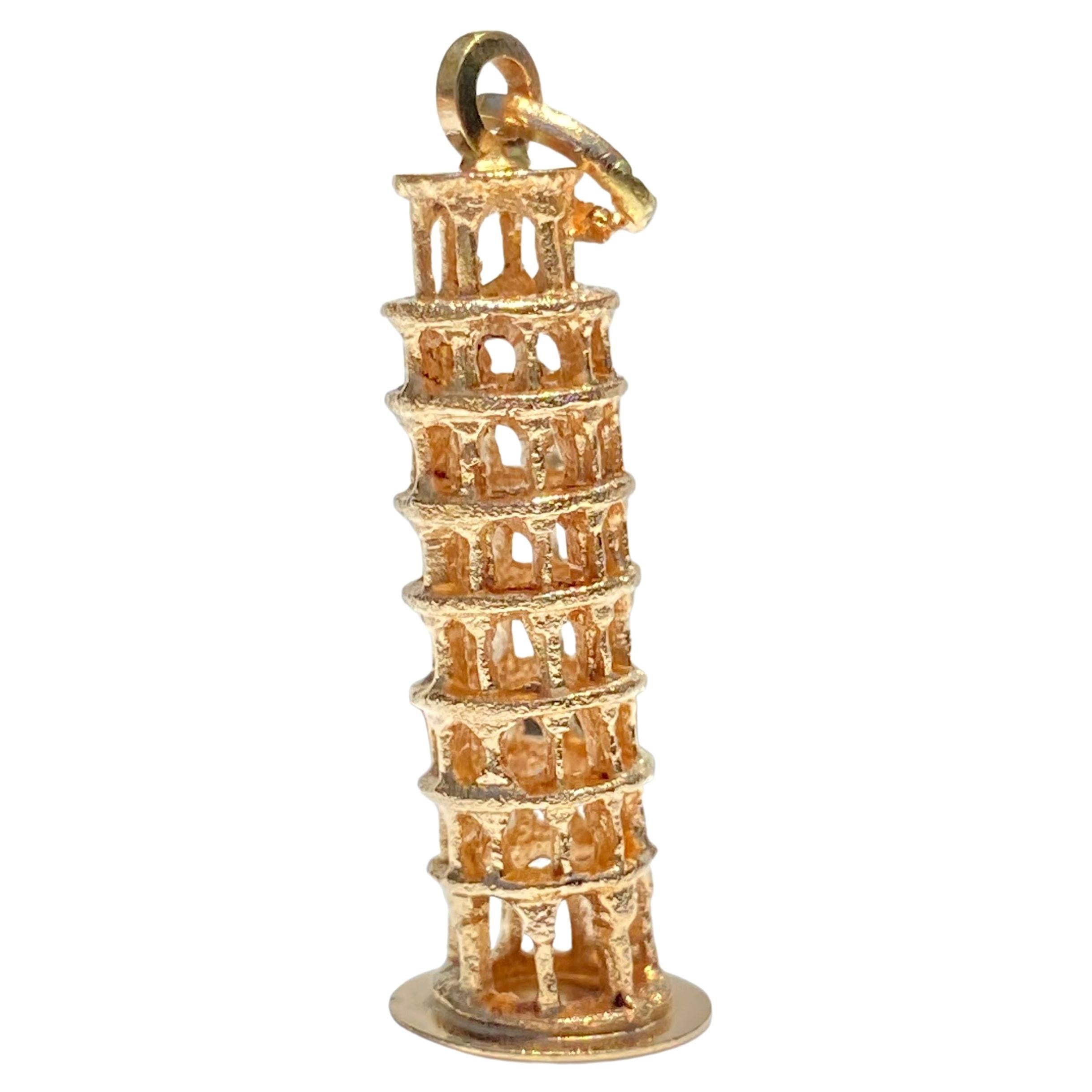 18k Yellow Gold "Leaning Tower of Pisa" Pendant For Sale