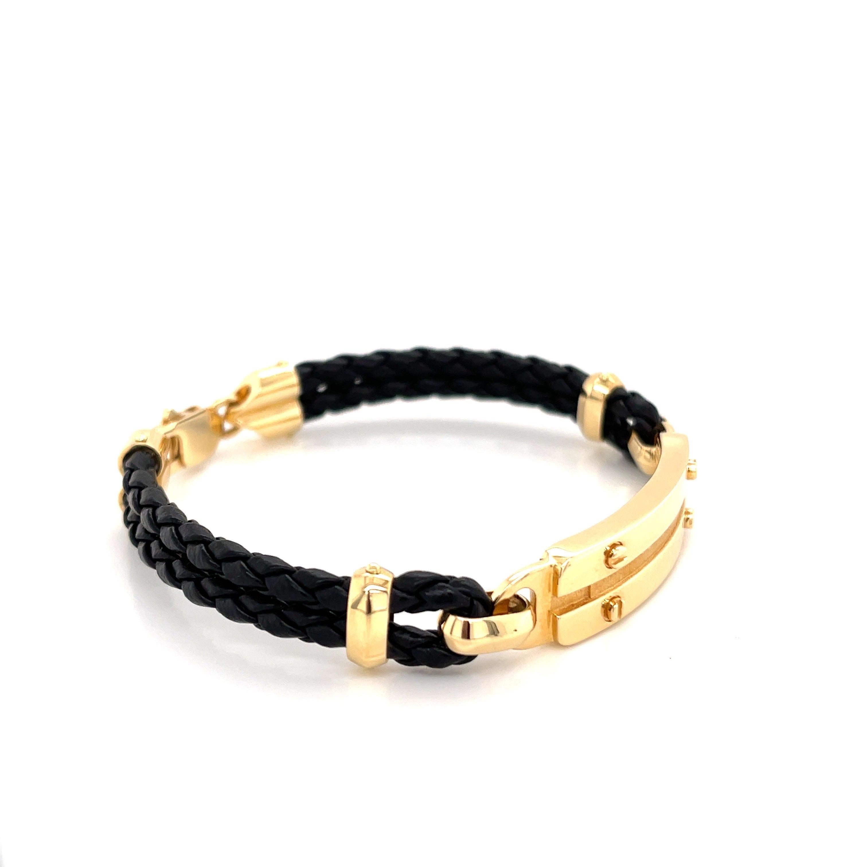 Bracciale con corda in oro giallo 18 carati e pelle In condizioni Nuovo in vendita a Ridgefield, CT