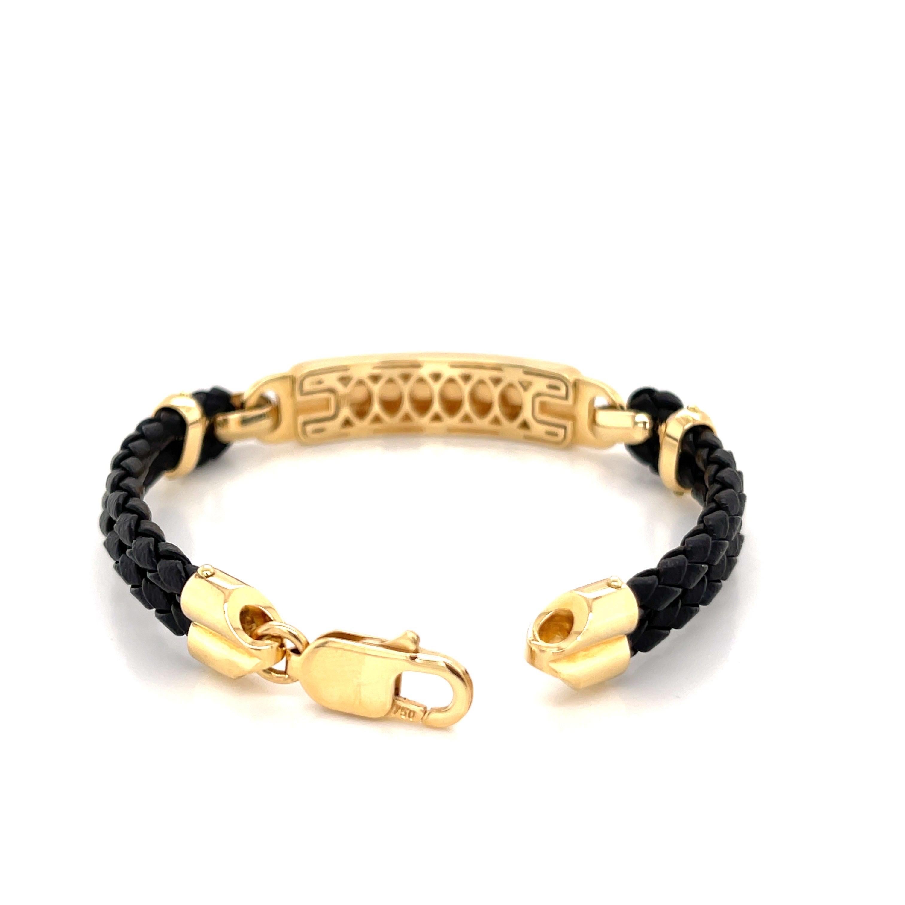 da uomo o donna Bracciale con corda in oro giallo 18 carati e pelle in vendita