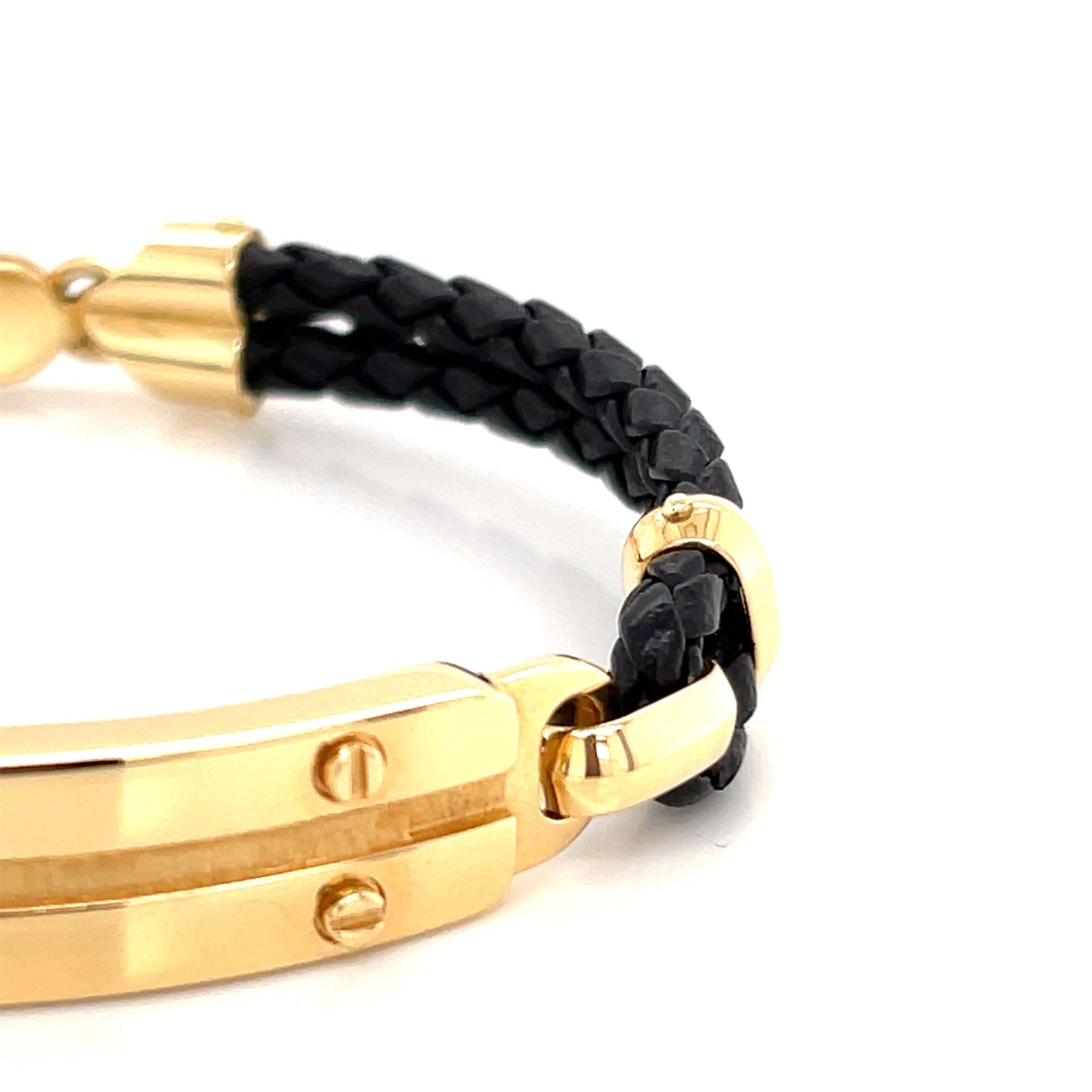 Bracciale con corda in oro giallo 18 carati e pelle in vendita 1