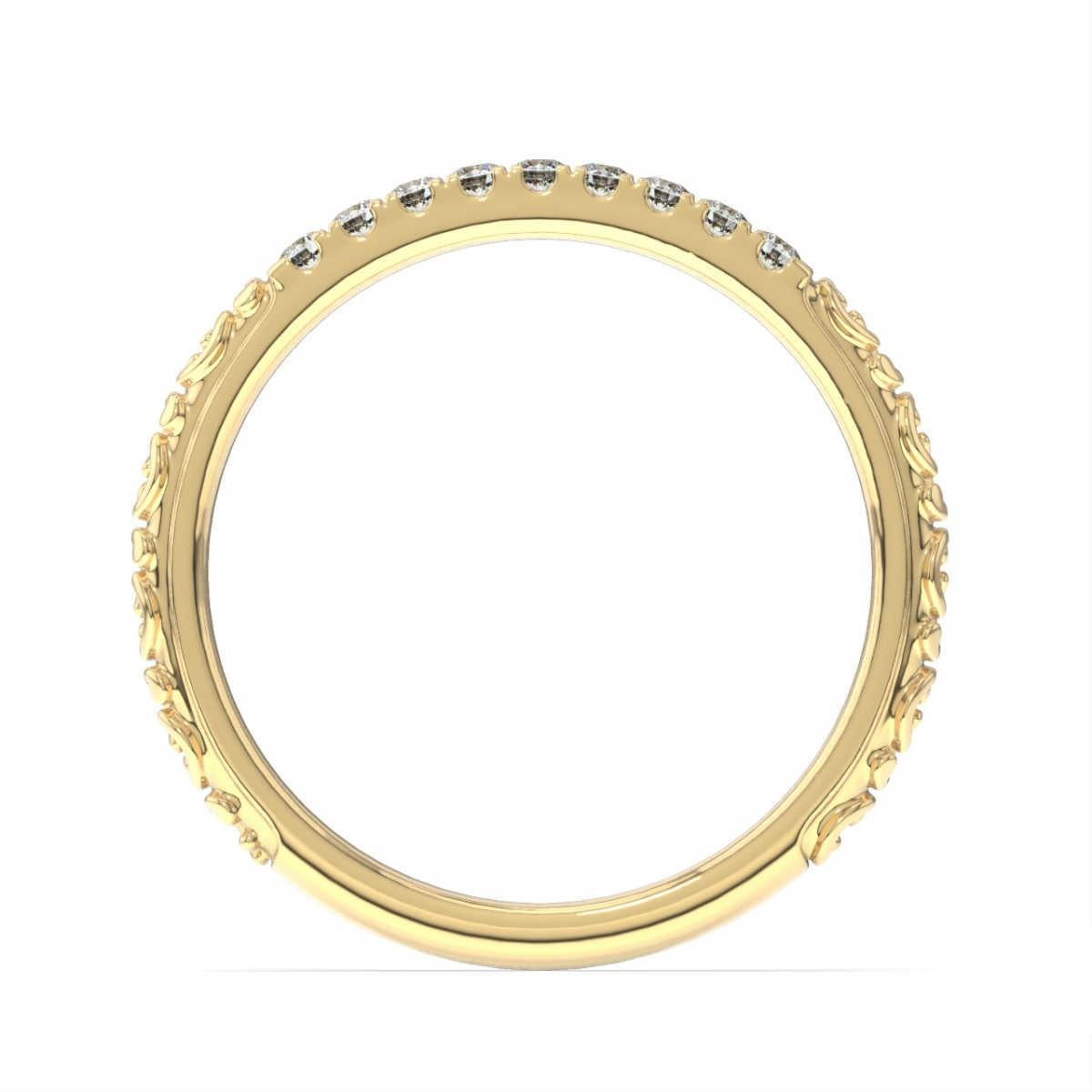 This antique-style ring features 9 petite round brilliant diamond micro - prong -set decorated with tangled scrolls on either side of the band. Experience the difference!

Product details: 

Center Gemstone Color: WHITE
Side Gemstone Type: NATURAL