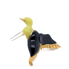 18k Yellow Gold Lemon Agate and Black Onyx Wild Duck Pin