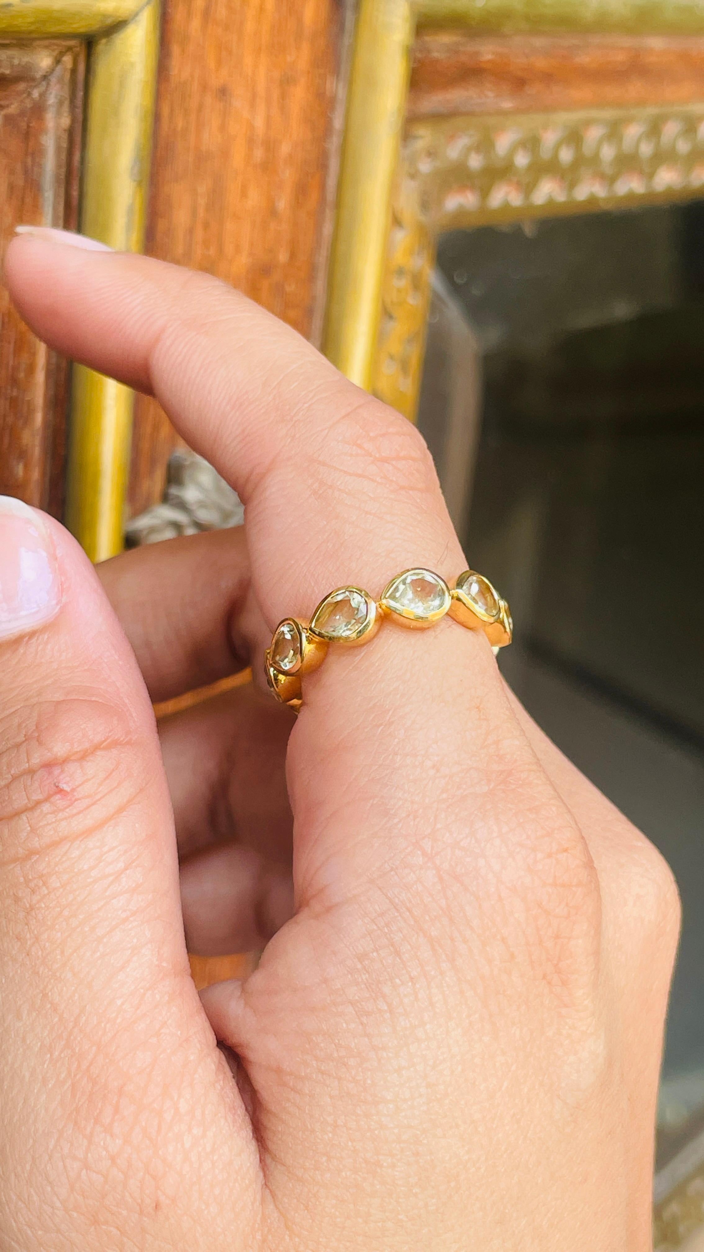 Lemon Topaz Eternity Band Ring in 18K gold symbolizes the everlasting love between a couple. It shows the infinite love you have for your partner. The circular shape represents love which will continue and makes your promises stay forever.
Lemon