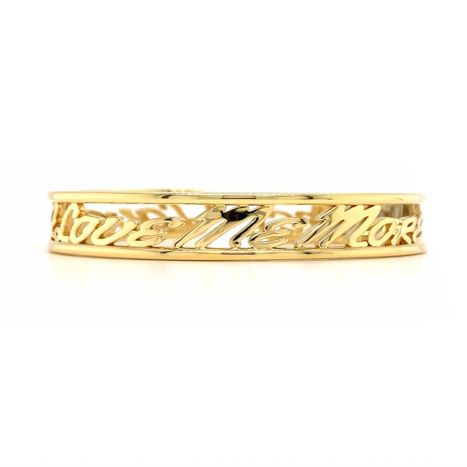 18K Yellow Gold Letter I Love Me More Diamond Wide Bracelet In New Condition For Sale In New York, NY
