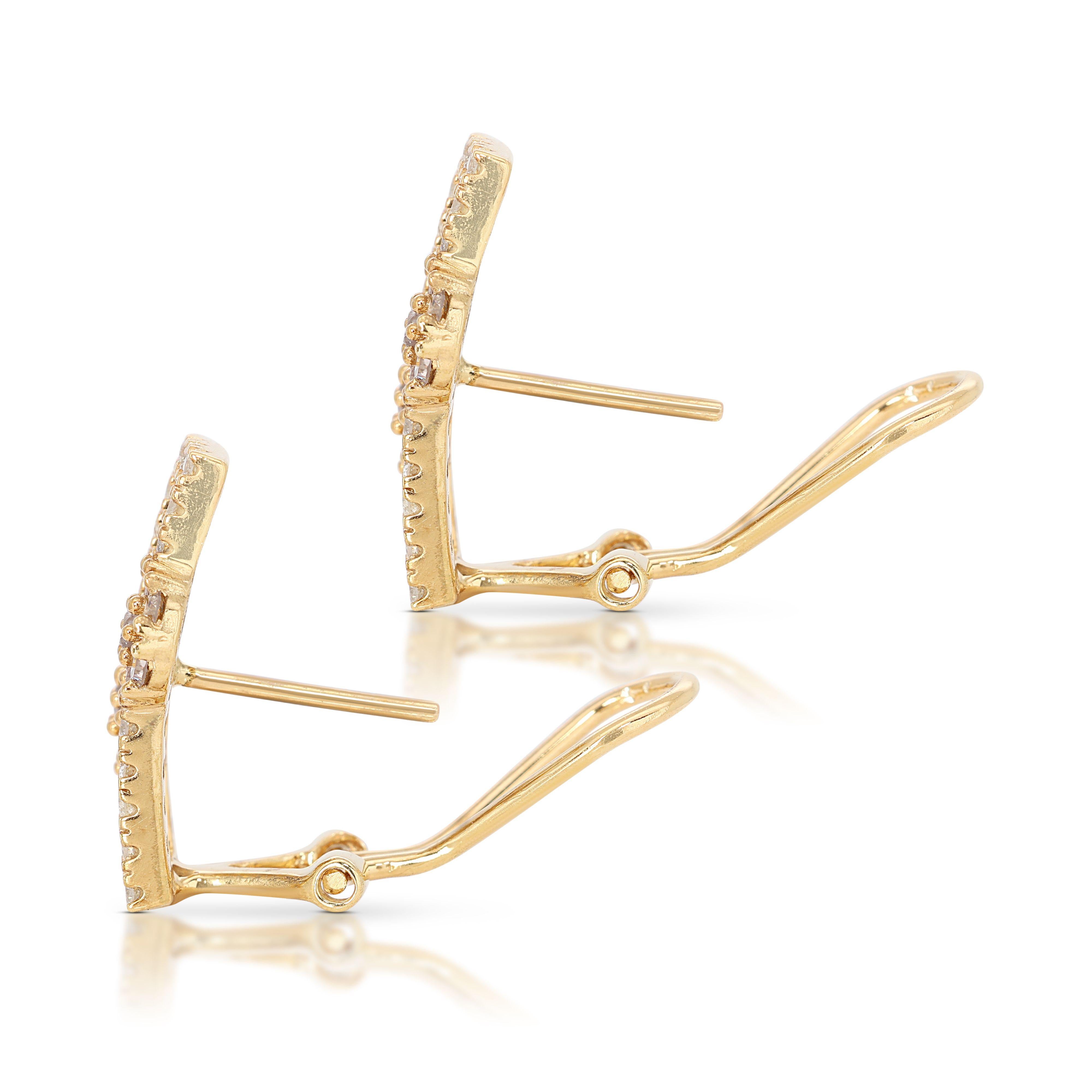 18K Yellow Gold Lever Back Earrings with 1.52ct Natural Diamonds For Sale 1