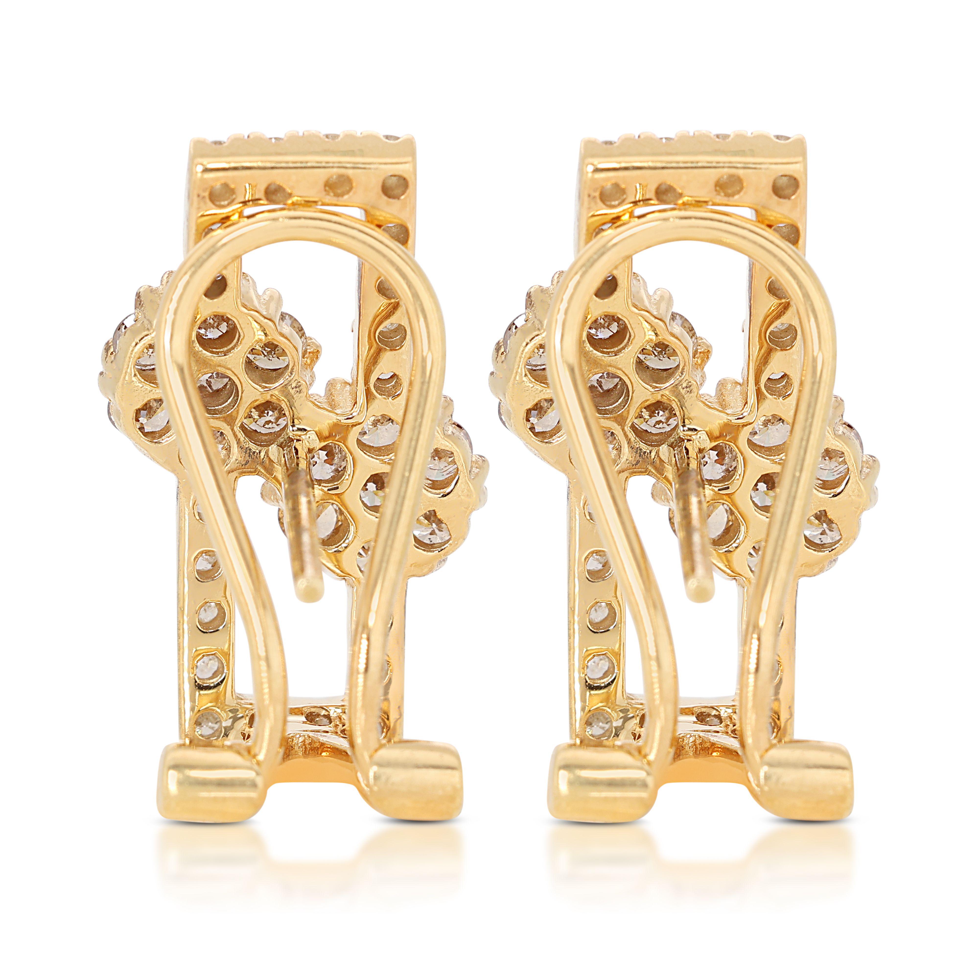 18K Yellow Gold Lever Back Earrings with 1.52ct Natural Diamonds For Sale 2