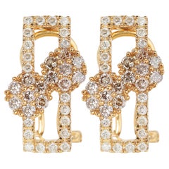 18K Yellow Gold Lever Back Earrings with 1.52ct Natural Diamonds