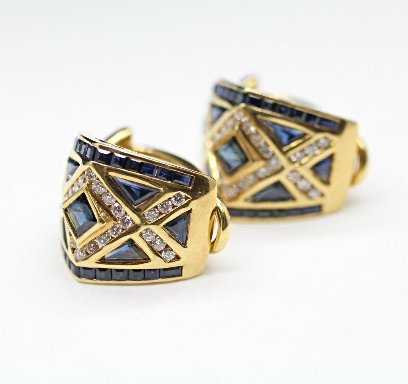 Modern 18 Karat Yellow Gold Levian Blue Sapphire and Diamond Earrings