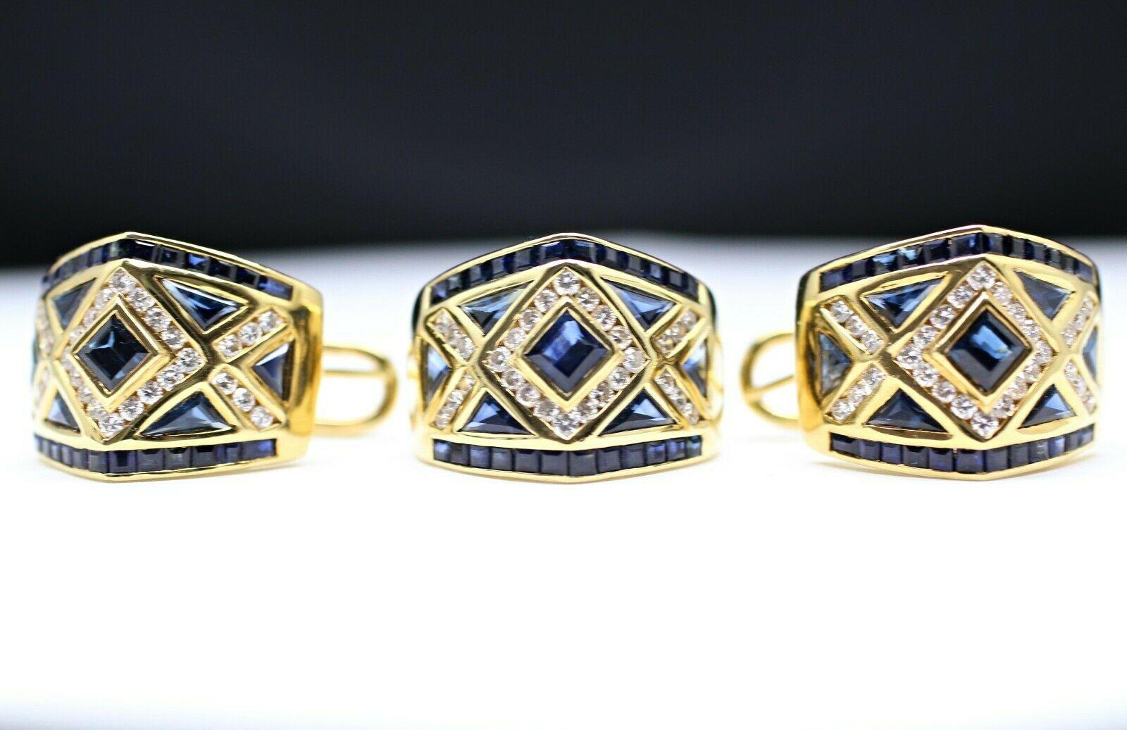 Women's or Men's 18 Karat Yellow Gold Levian Blue Sapphire and Diamond Earrings