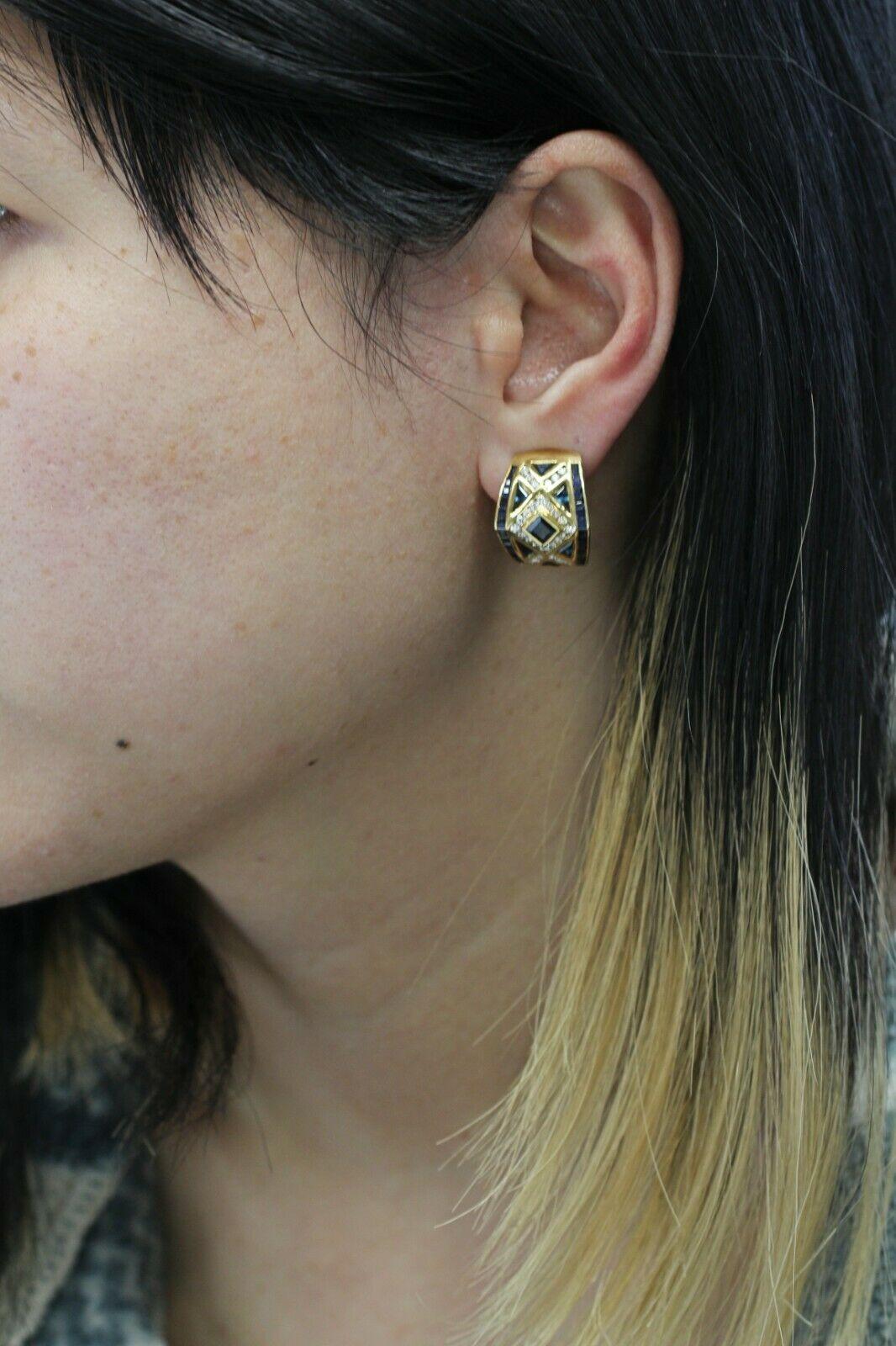 18 Karat Yellow Gold Levian Blue Sapphire and Diamond Earrings 2