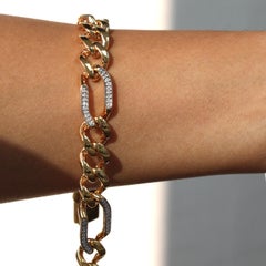 18K Yellow Gold Lightweight Cuban Link Bracelet for Men with Natural Diamonds