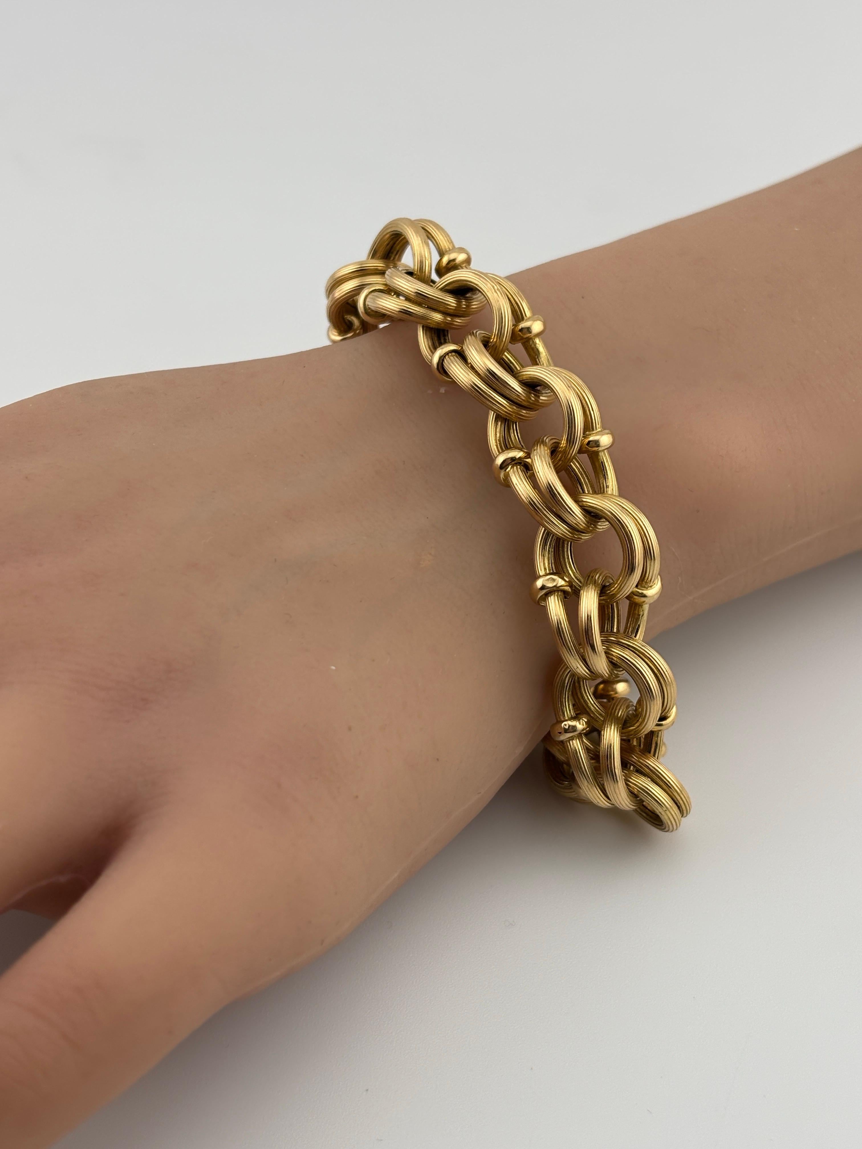 18k Yellow Gold Link Bracelet/14k Clasp In Good Condition For Sale In Bernardsville, NJ