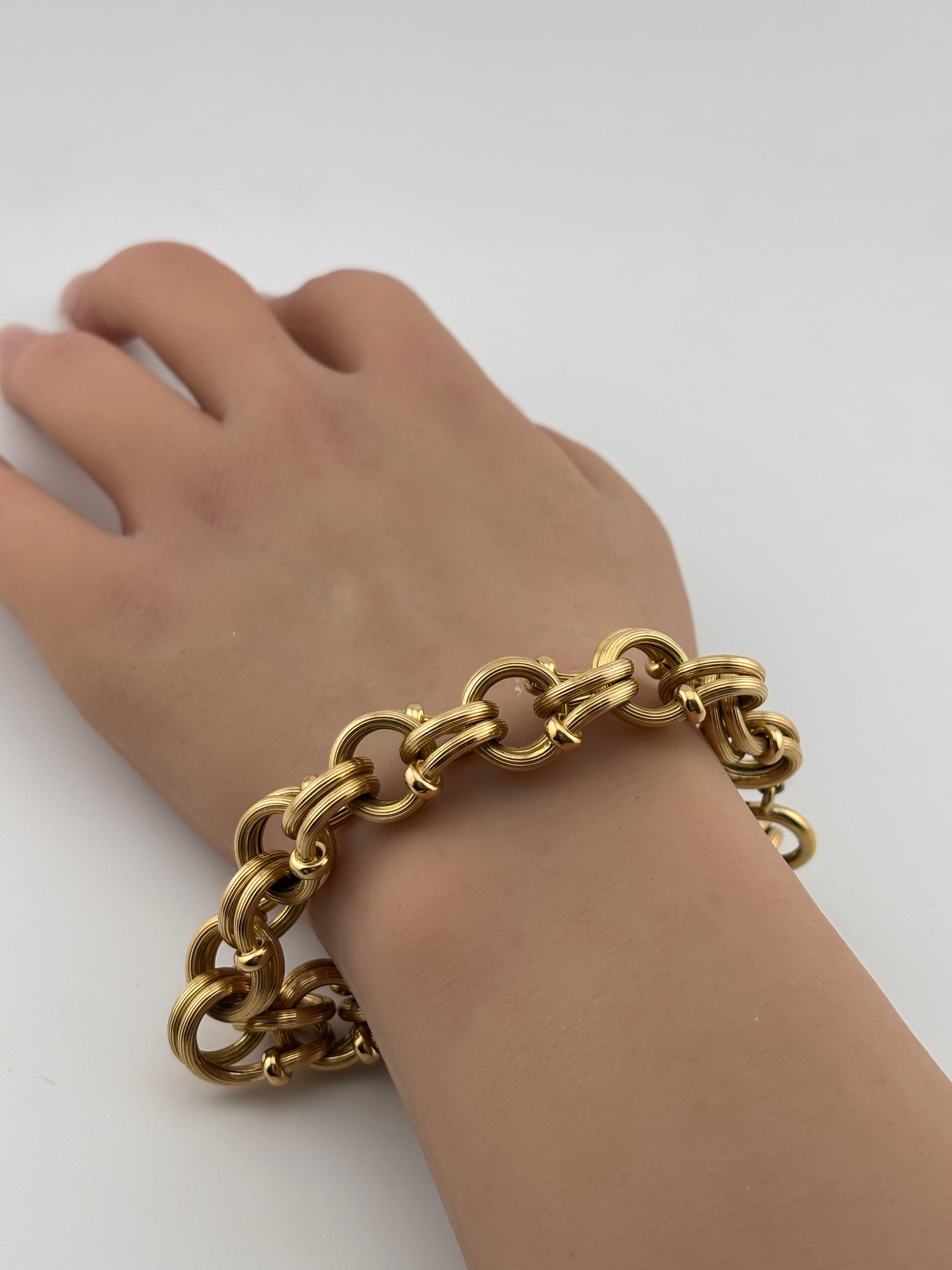Women's or Men's 18k Yellow Gold Link Bracelet/14k Clasp For Sale