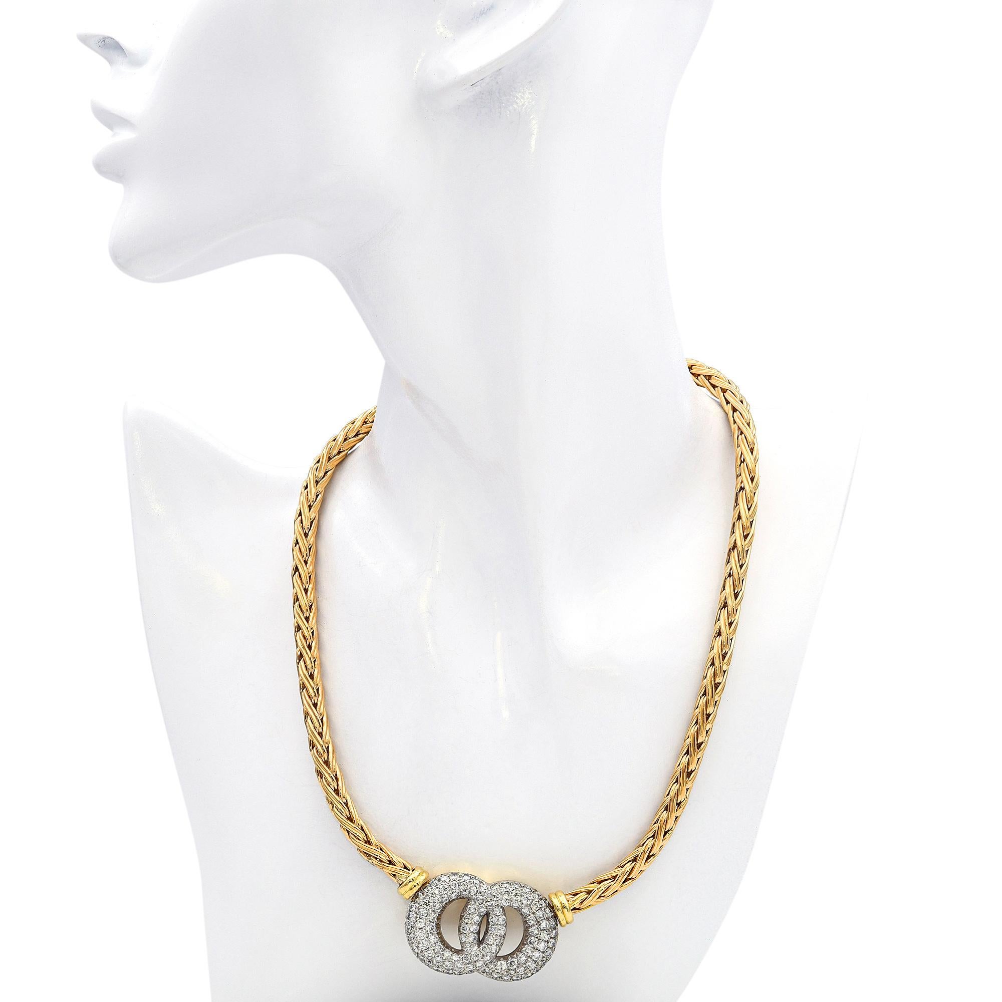 Taglio rotondo 18k Yellow Gold Linked 3.4tcw Diamond Pave Rope Necklace in vendita
