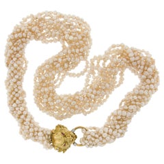 18 Karat Gelbgold Löwenkopf-Verschluss 30" Süßwasserperlen-Halskette Mehrstrang-Halskette