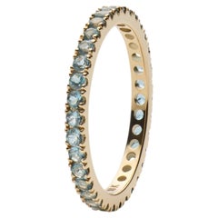 18K Yellow Gold London Blue Topaz Memoire Ring, Size 56