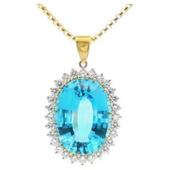 18K Yellow Gold London Blue Topaz Pendant on 14K Yellow Gold Rounded Box Chain