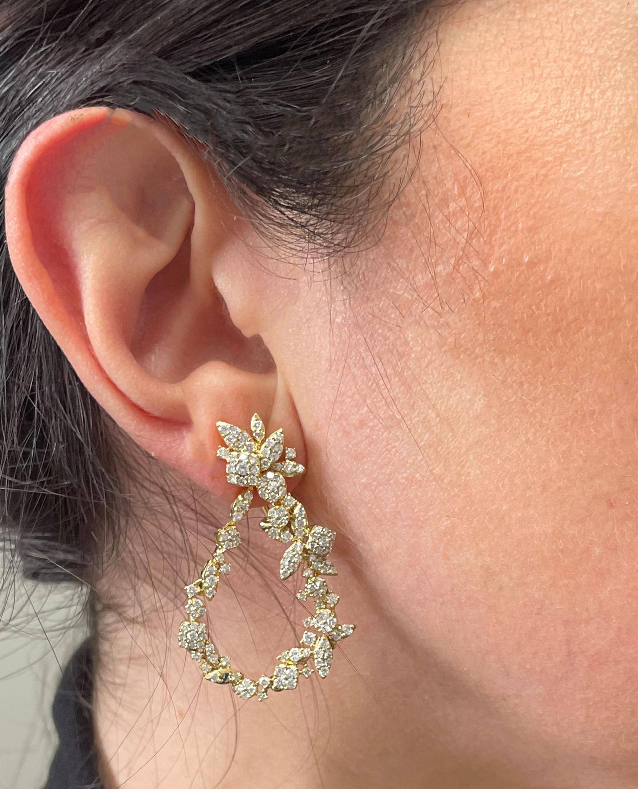 18 Karat Gelbgold Lange und kurze umwandelbare Diamant-Ohrringe 4