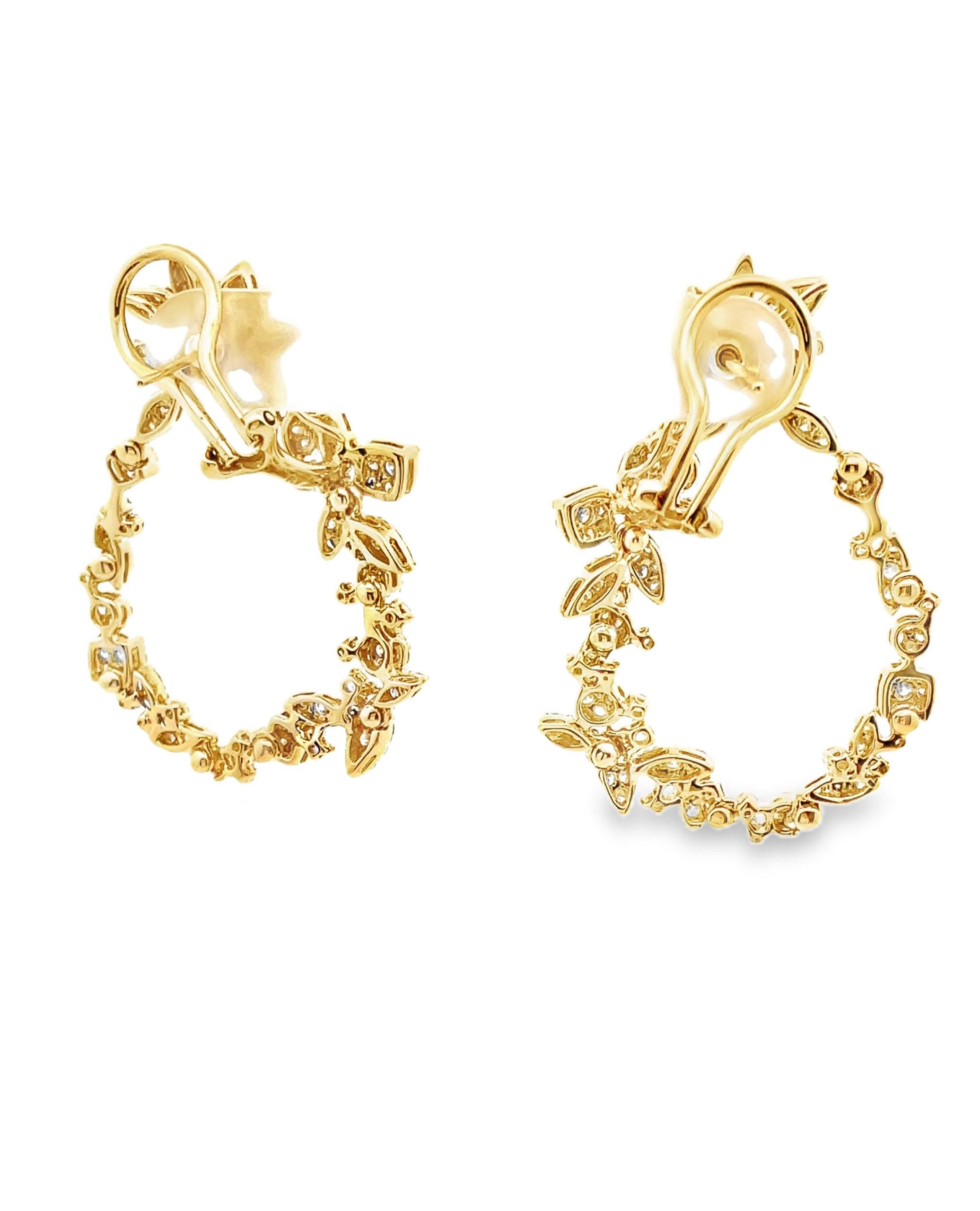 18 Karat Gelbgold Lange und kurze umwandelbare Diamant-Ohrringe (Rundschliff)