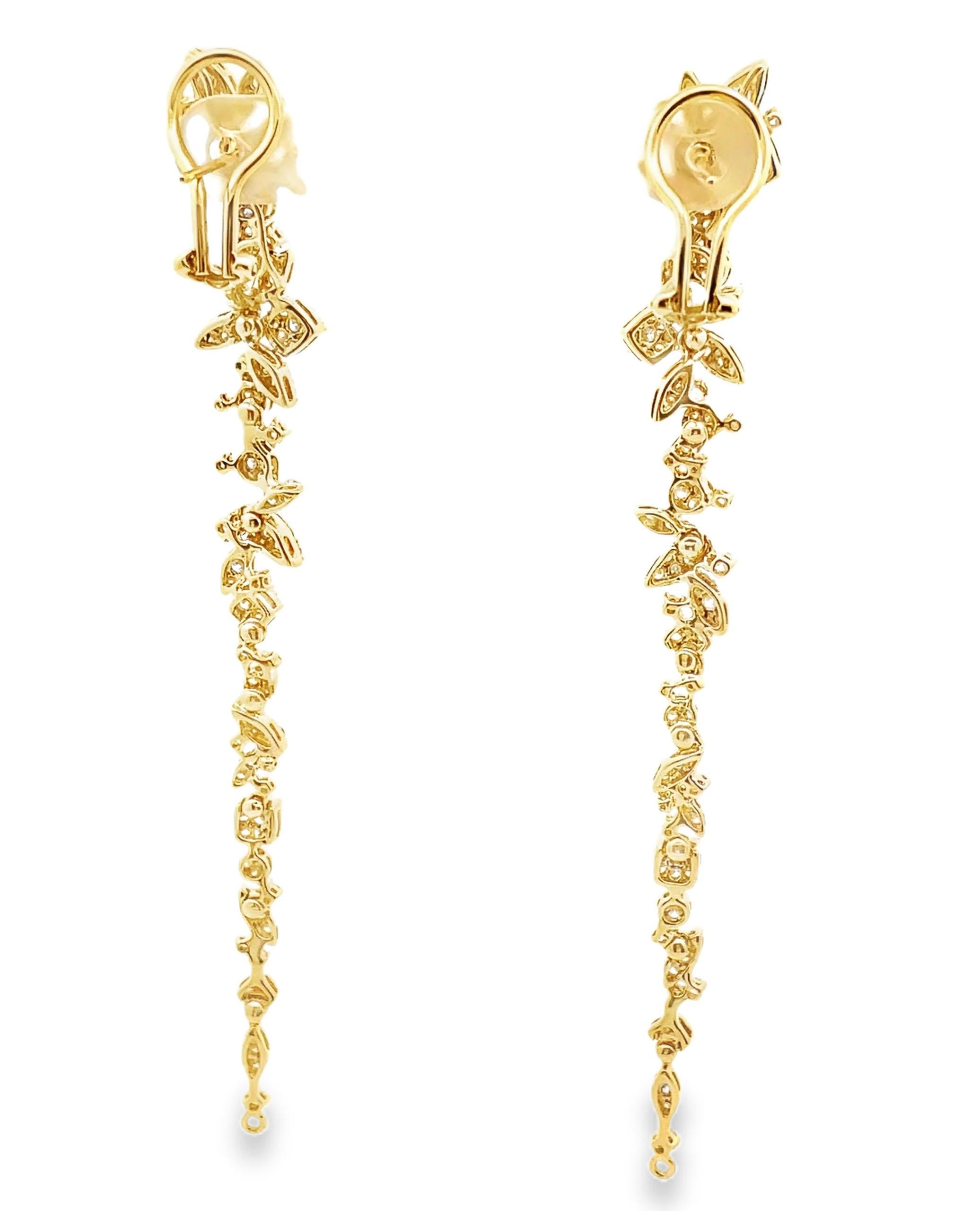 18 Karat Gelbgold Lange und kurze umwandelbare Diamant-Ohrringe Damen