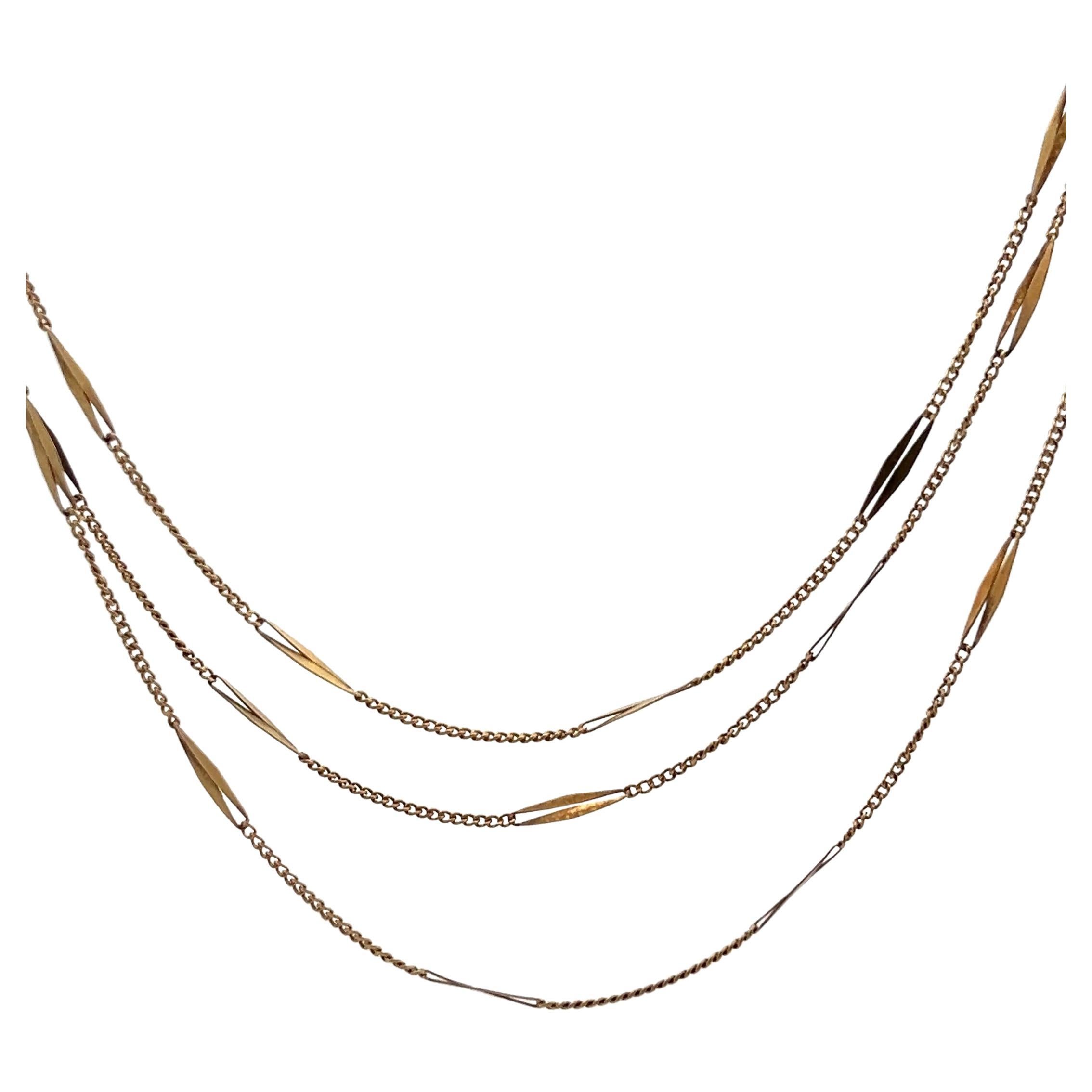 18k Yellow Gold LONG French Bar Chain 61" For Sale