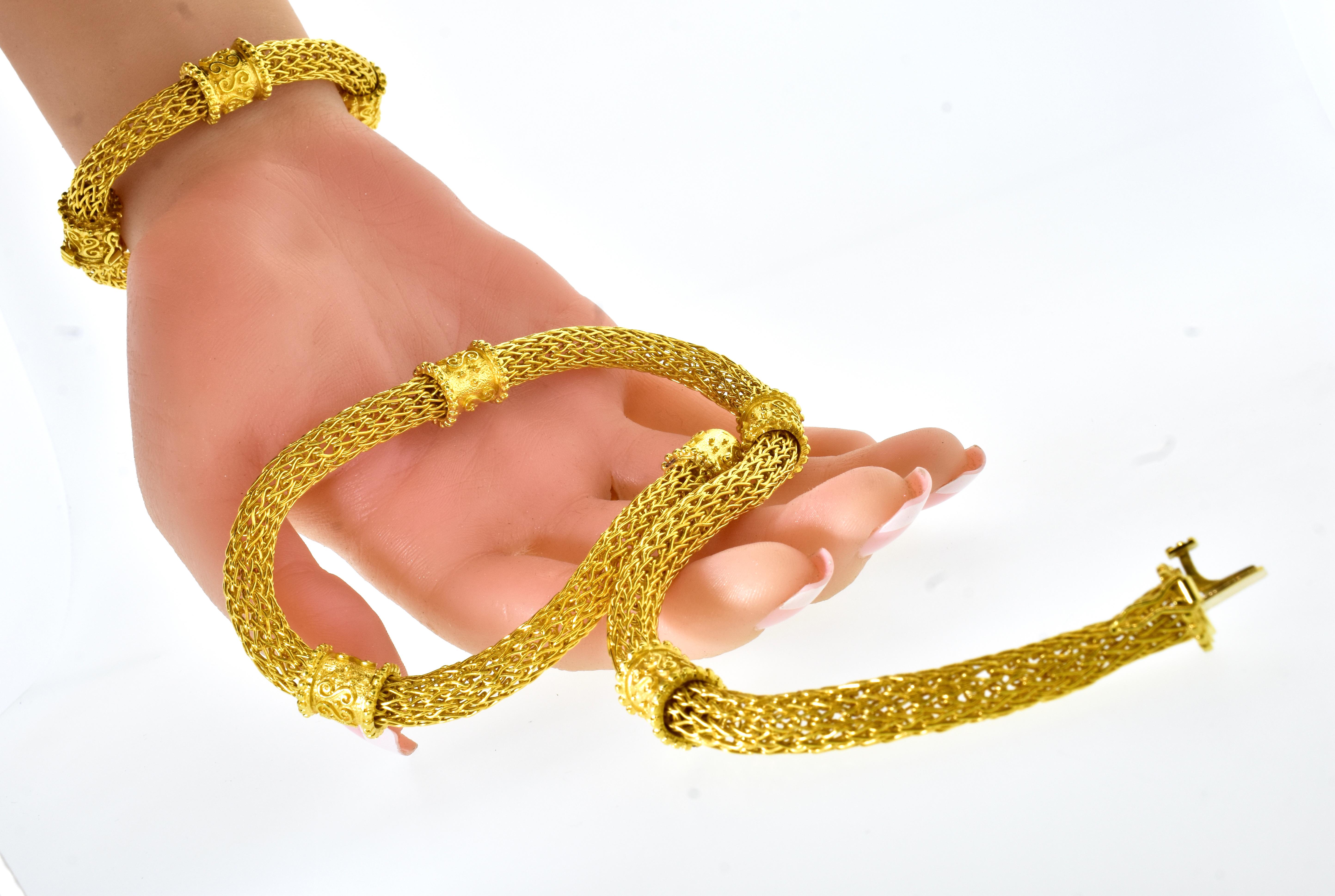 18K Yellow Gold Long Necklace or Choker and Bracelet 3