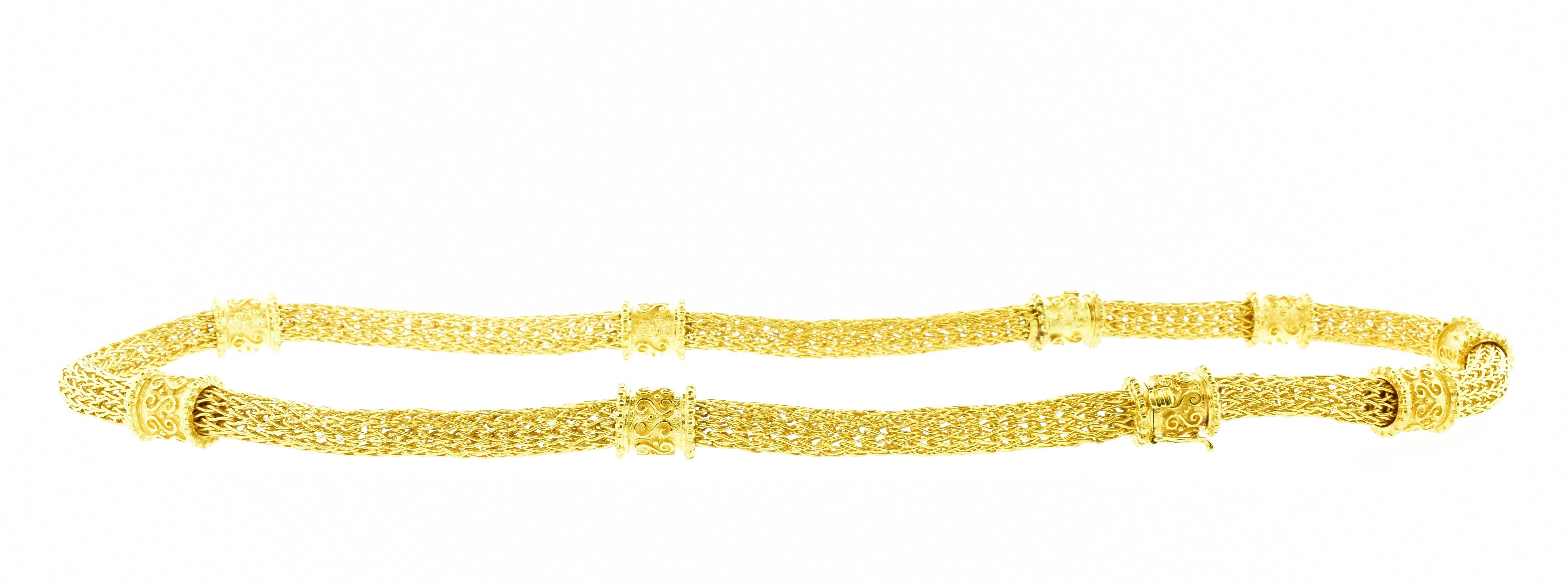 Contemporary 18K Yellow Gold Long Necklace or Choker and Bracelet