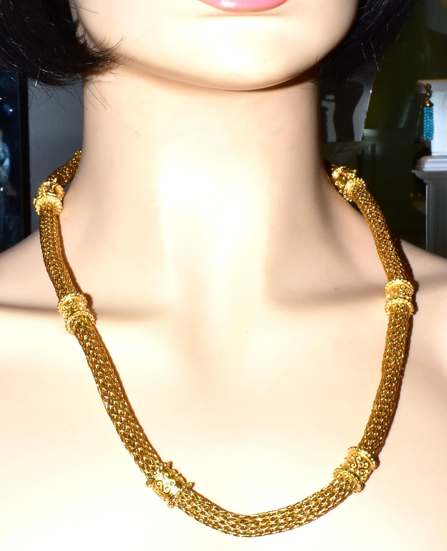 18K Yellow Gold Long Necklace or Choker and Bracelet In Excellent Condition In Aspen, CO