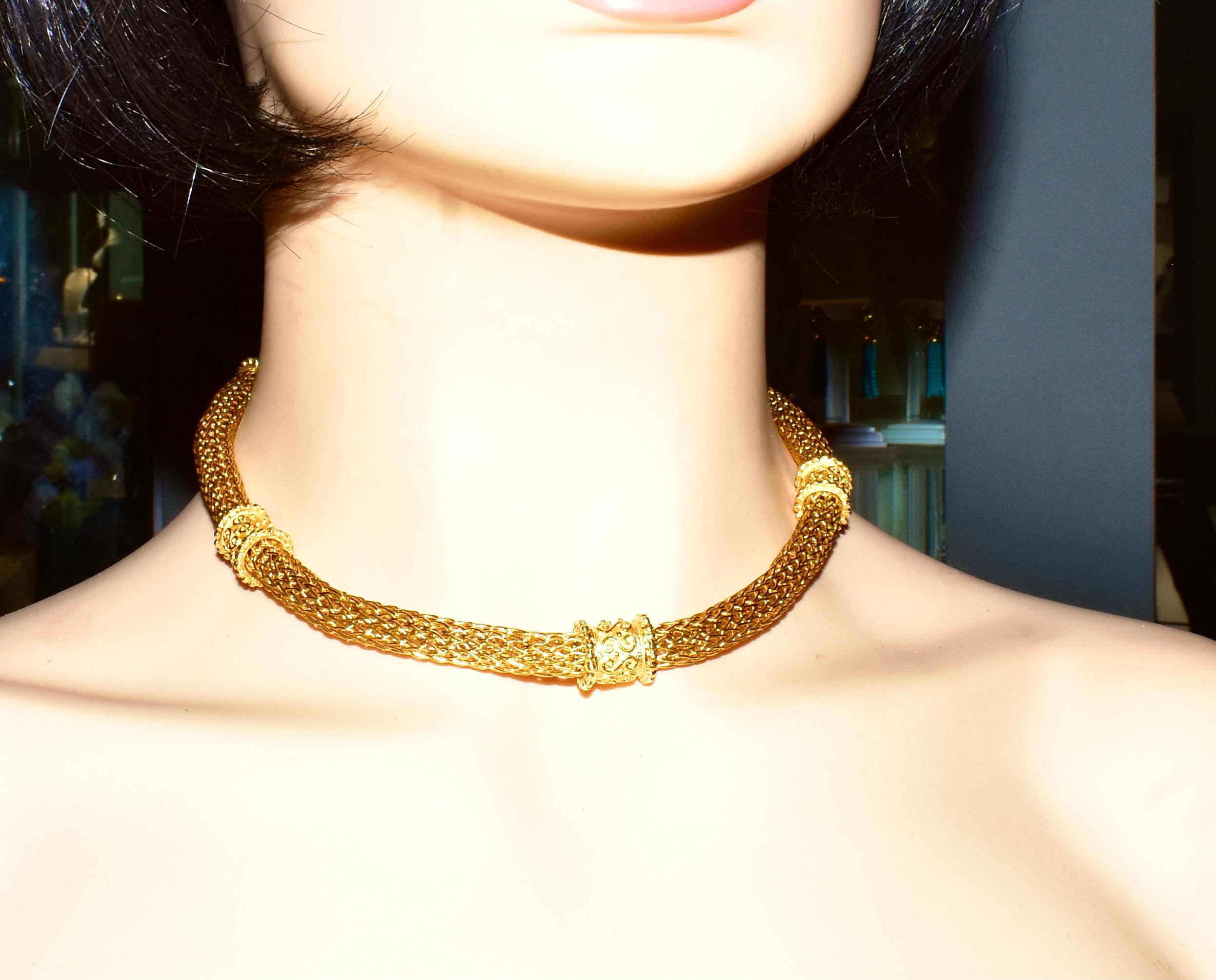 Women's or Men's 18K Yellow Gold Long Necklace or Choker and Bracelet