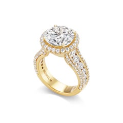 Bague de fiançailles en or jaune 18 carats avec un diamant rond de 5,01 carats, synthétique, de la marque Michael M