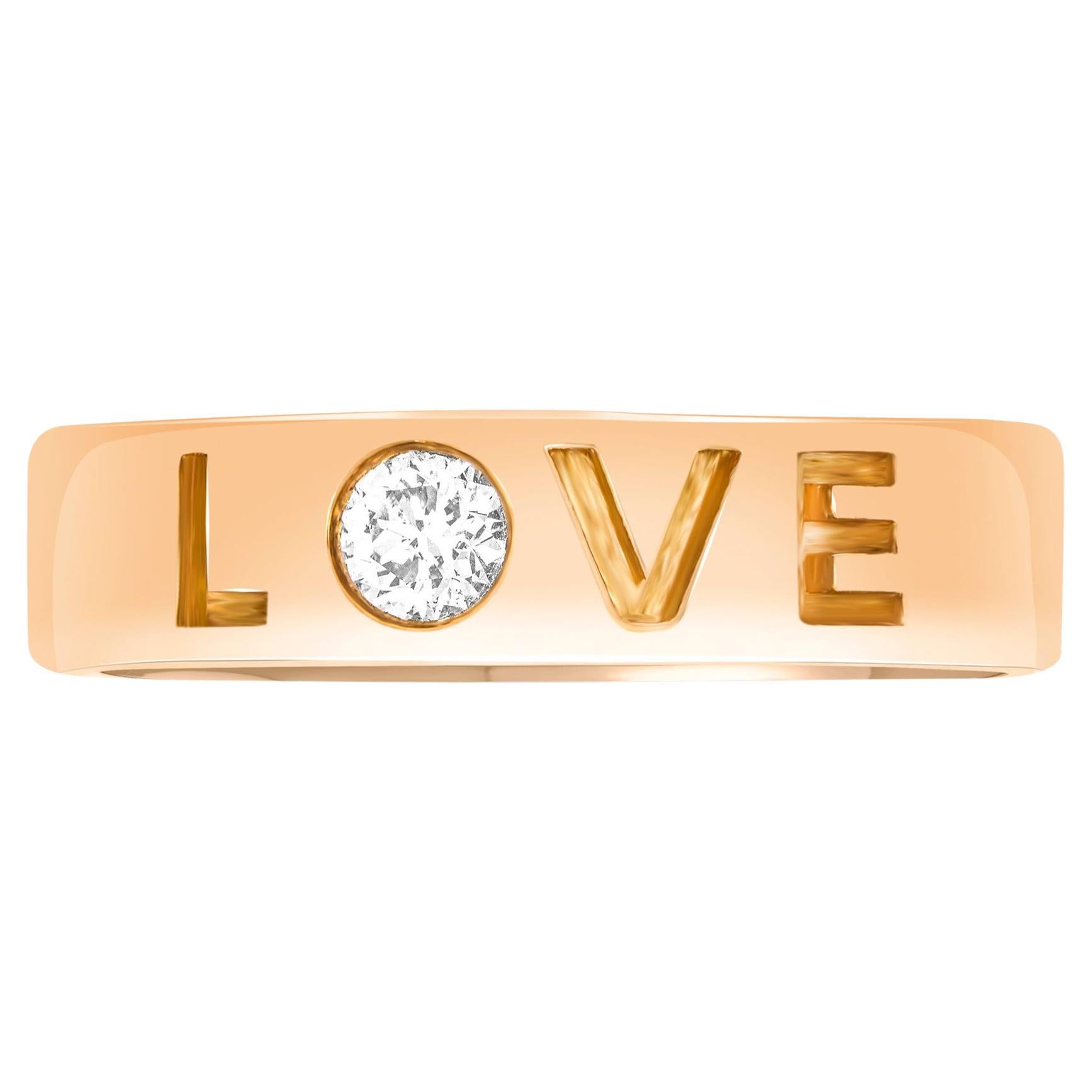 18 Karat Gelbgold 'LOVE' Gravur mit Solitär-Diamantband