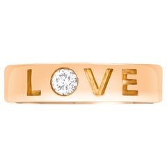 18K Yellow Gold 'LOVE' Engraved with Solitaire Diamond Band