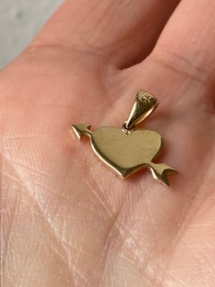 Personalise 18K Yellow Solid Gold Love Heart Arrow Surrealist Pendant