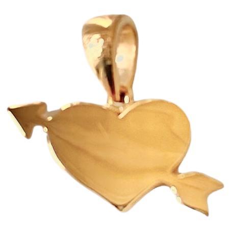 Personalise 18K Yellow Solid Gold Love Heart Arrow Surrealist Pendant