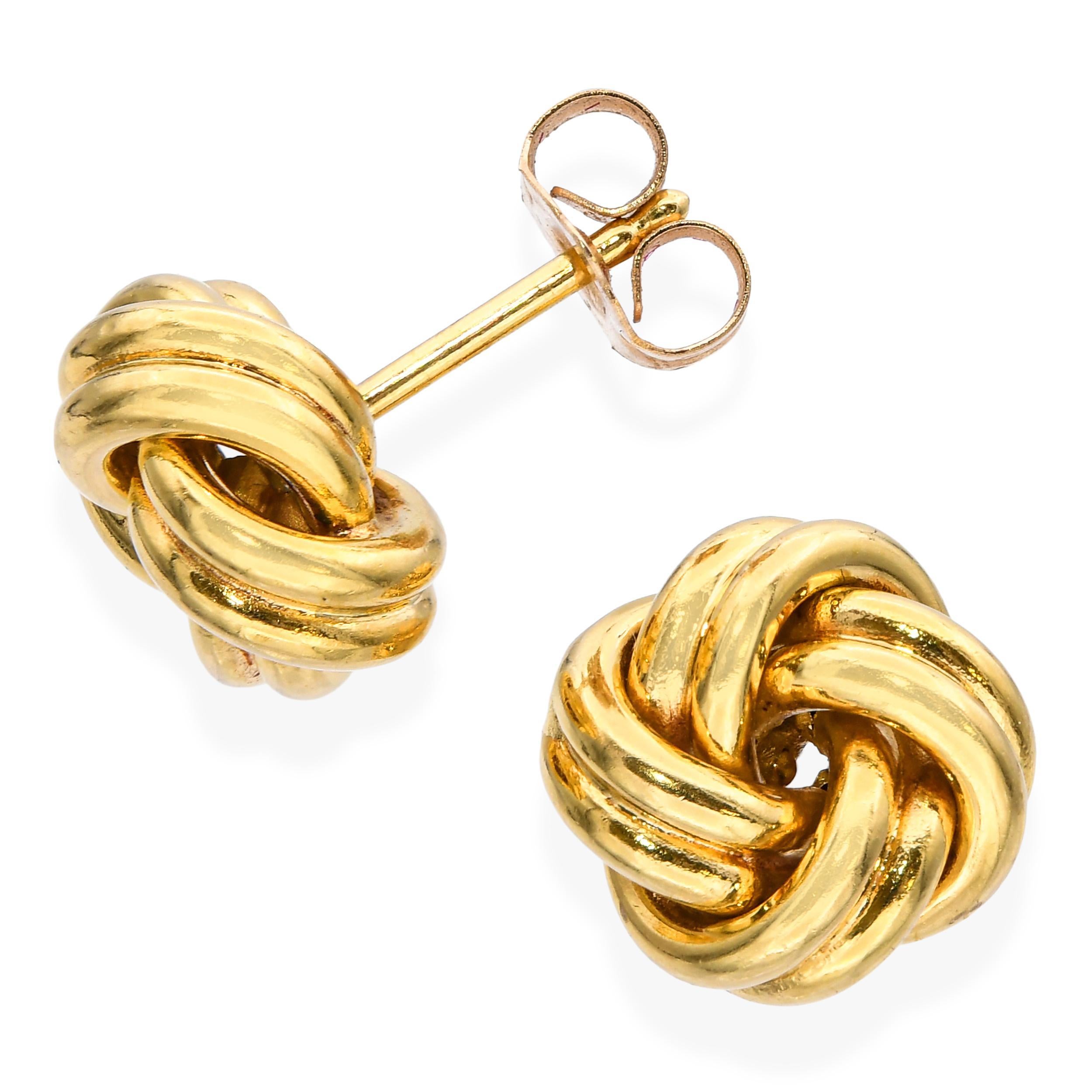Boucles d'oreilles nœud d'amour en or jaune 18k en vente 1