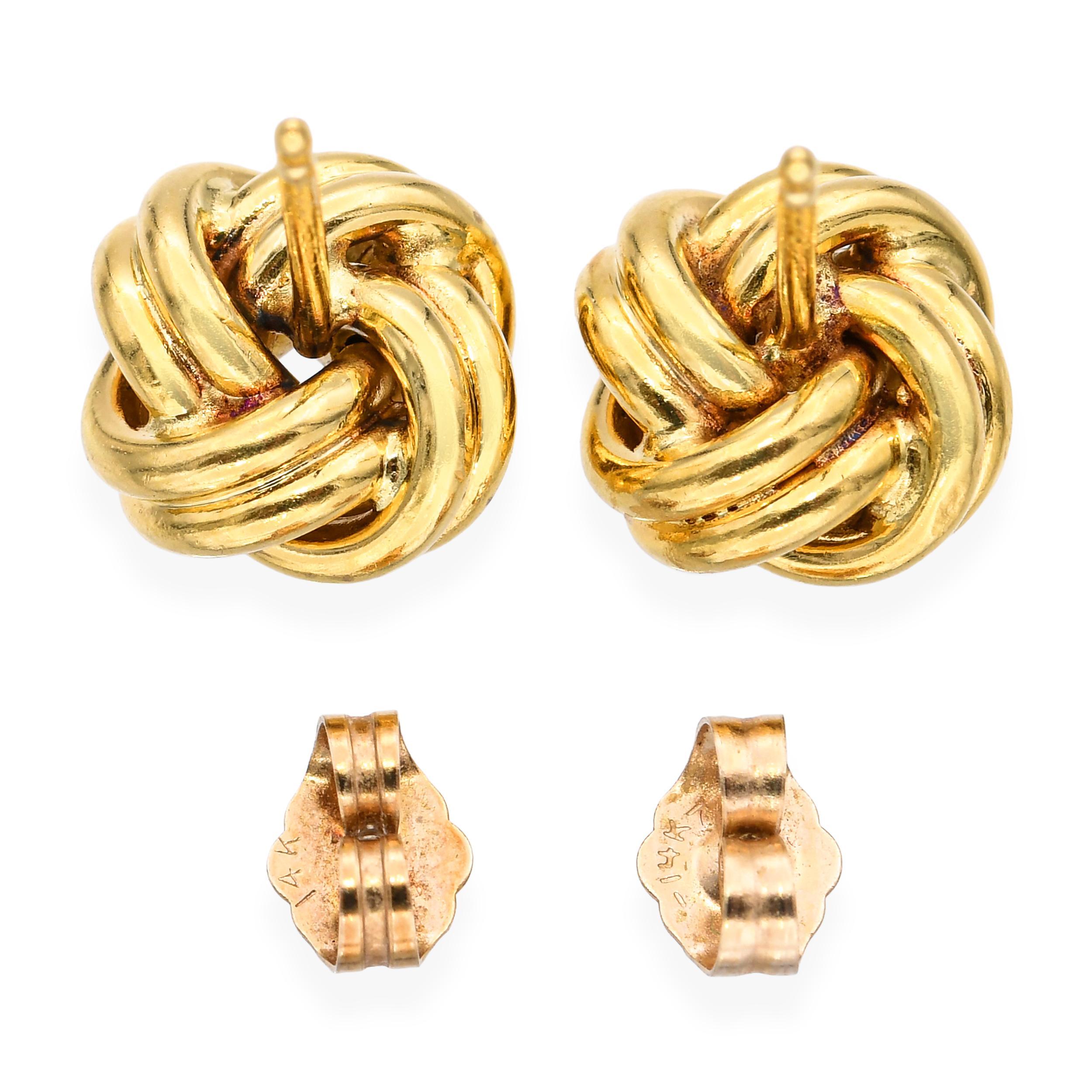 Boucles d'oreilles nœud d'amour en or jaune 18k en vente 2