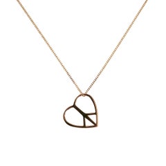 18 Karat Solid Yellow Gold Heart Love Peace Charm Chain Pendant Necklace 