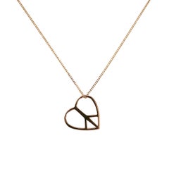 18 Karat Solid Yellow Gold Heart Love Peace Charm Chain Pendant Necklace