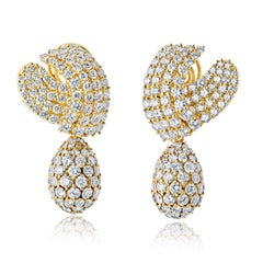 18K Yellow Gold Luxurious 30.00cttw Round Diamond Drop Vintage Earrings