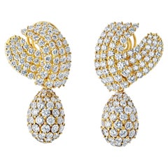 18K Yellow Gold Luxurious 30.00cttw Round Diamond Drop Vintage Earrings