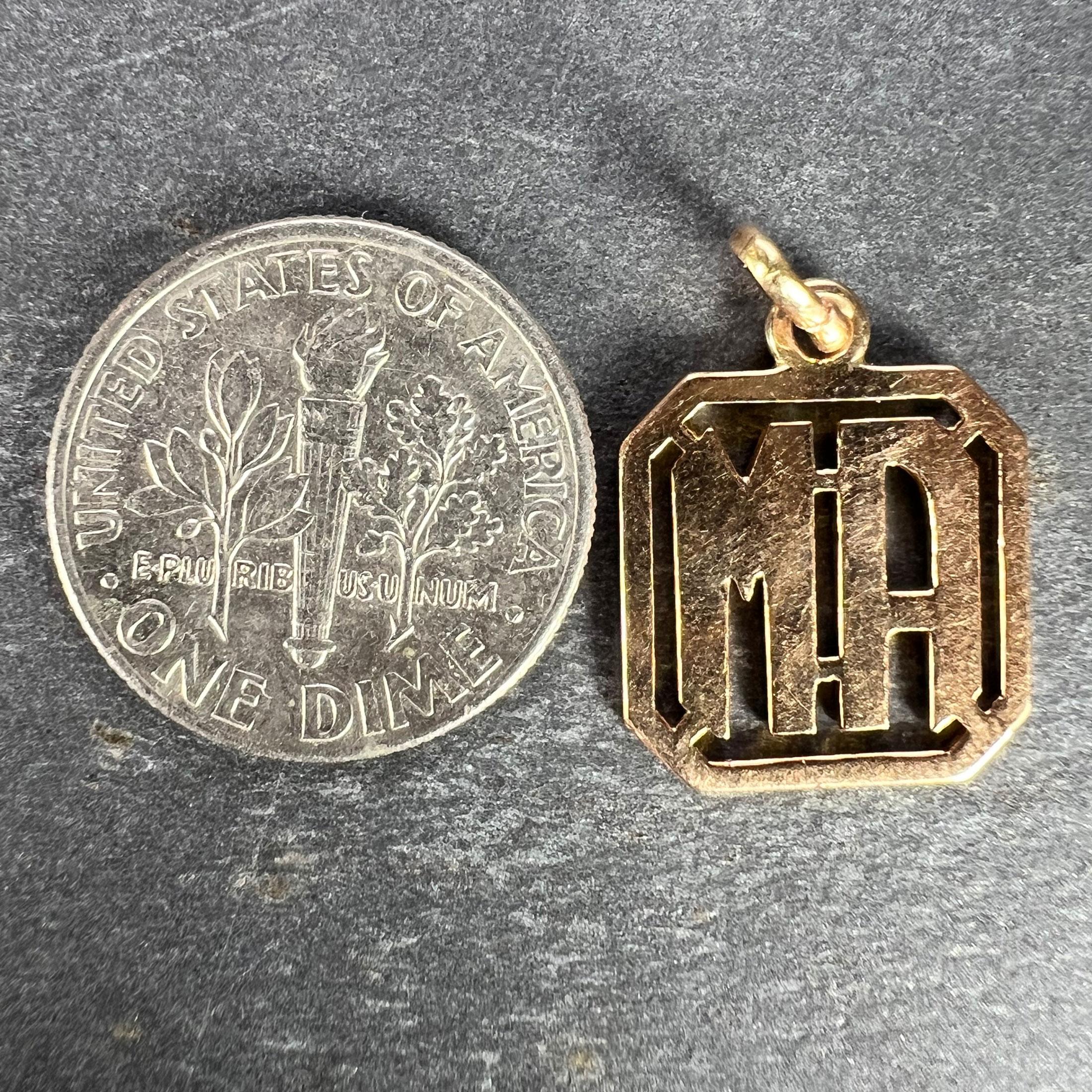 18K Yellow Gold MA or AM Monogram Initials Charm Pendant For Sale 6
