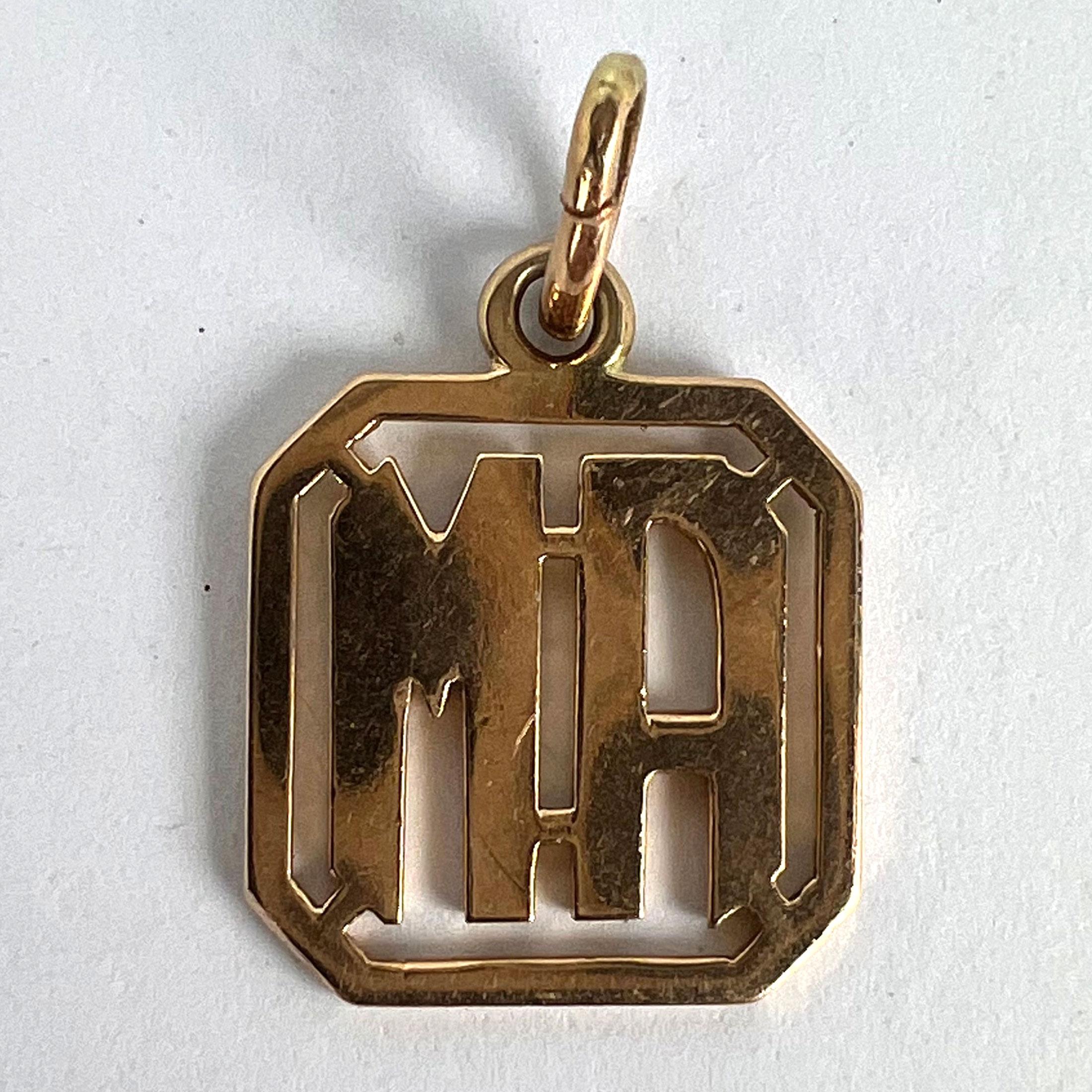 18K Yellow Gold MA or AM Monogram Initials Charm Pendant For Sale 7