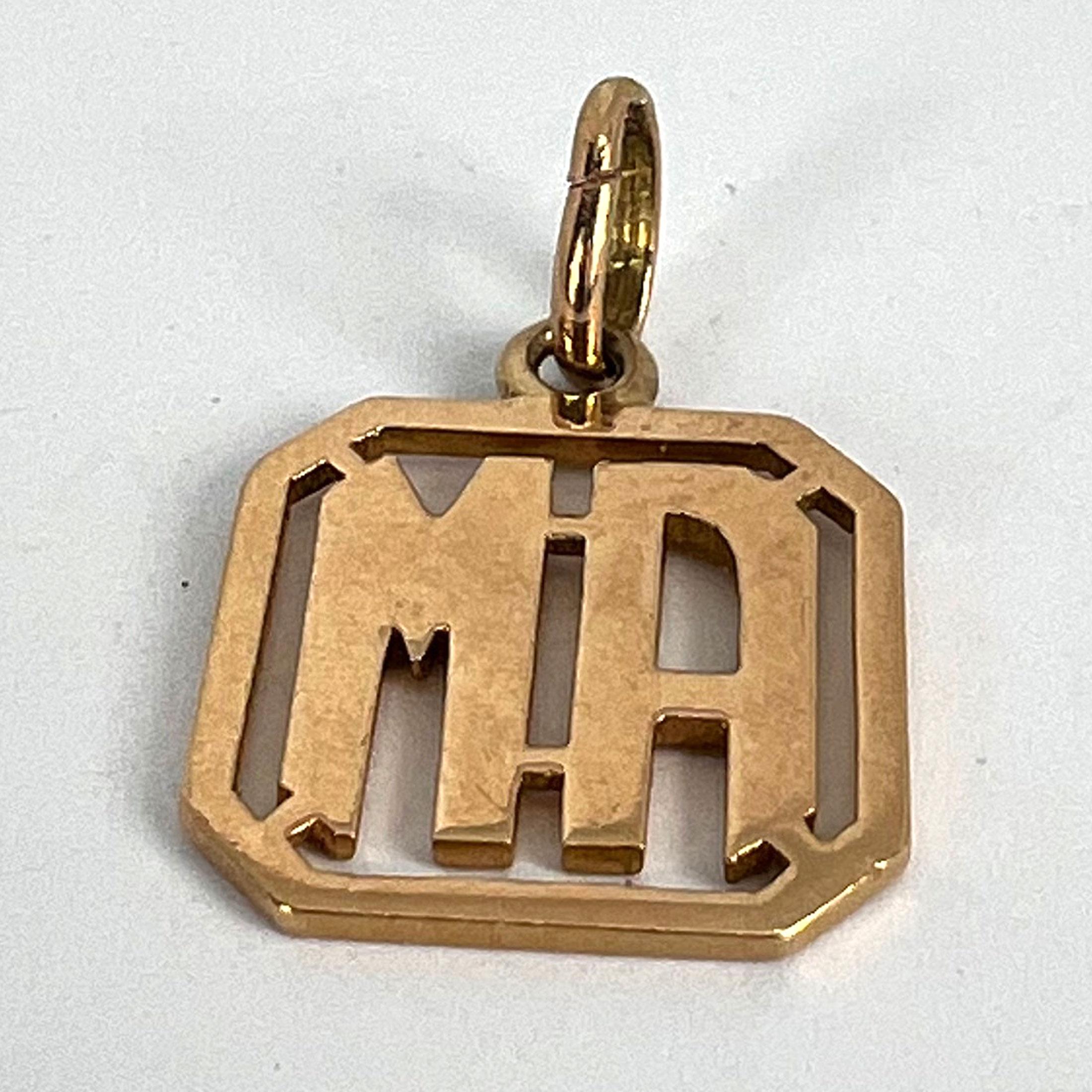 18K Yellow Gold MA or AM Monogram Initials Charm Pendant For Sale 9
