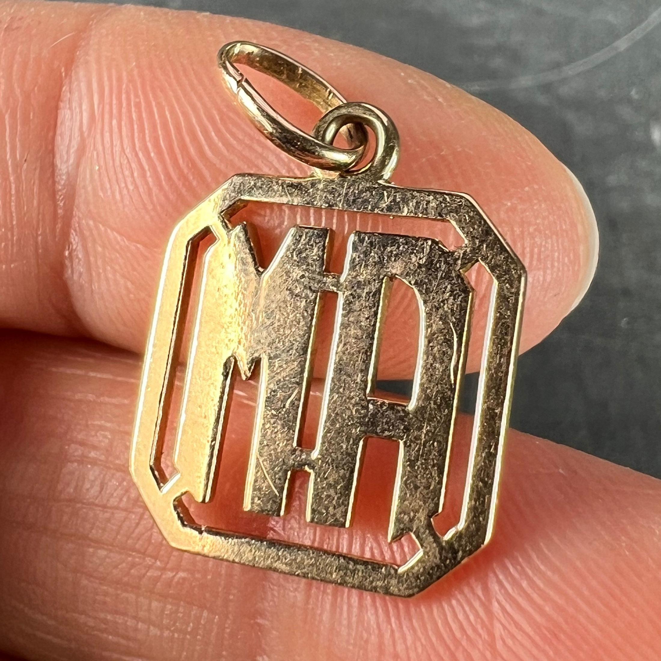 18K Yellow Gold MA or AM Monogram Initials Charm Pendant For Sale 1