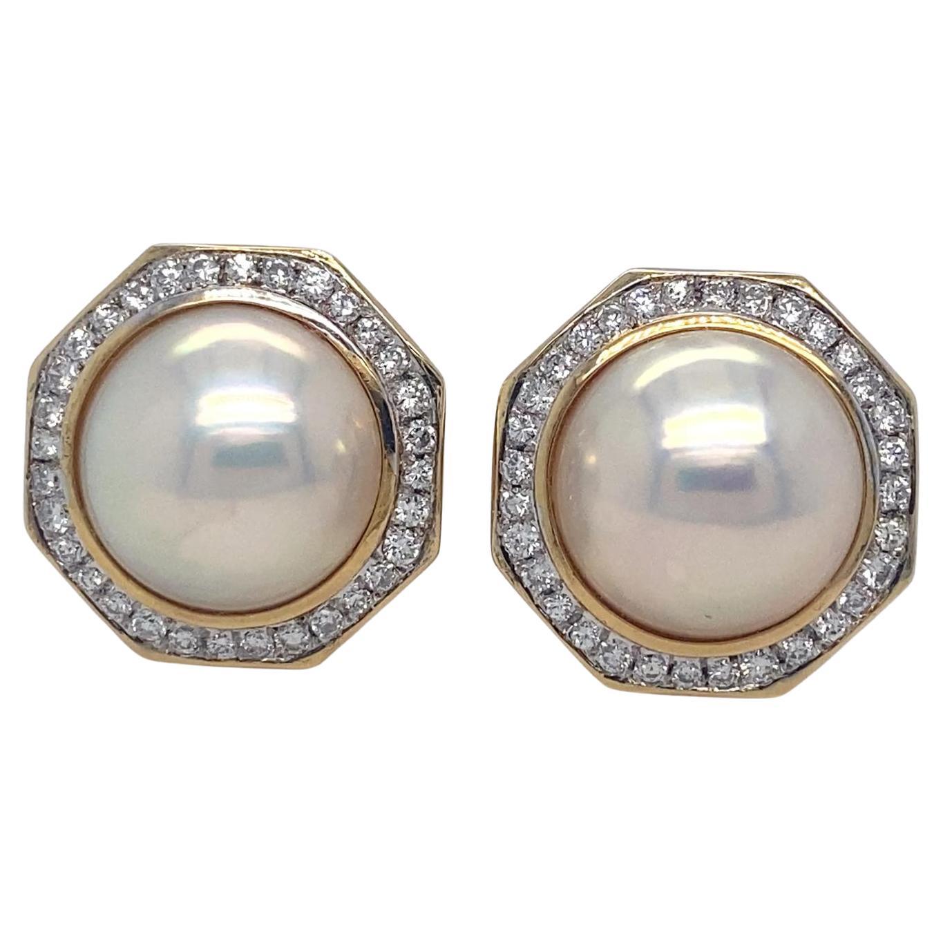 Boucles d'oreilles huggies en or jaune 18 carats, perles Mabe et diamants 2,24 carats 19,1 grammes
