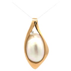 14 Karat Yellow Gold Mabe Pearl and Diamond Pendant