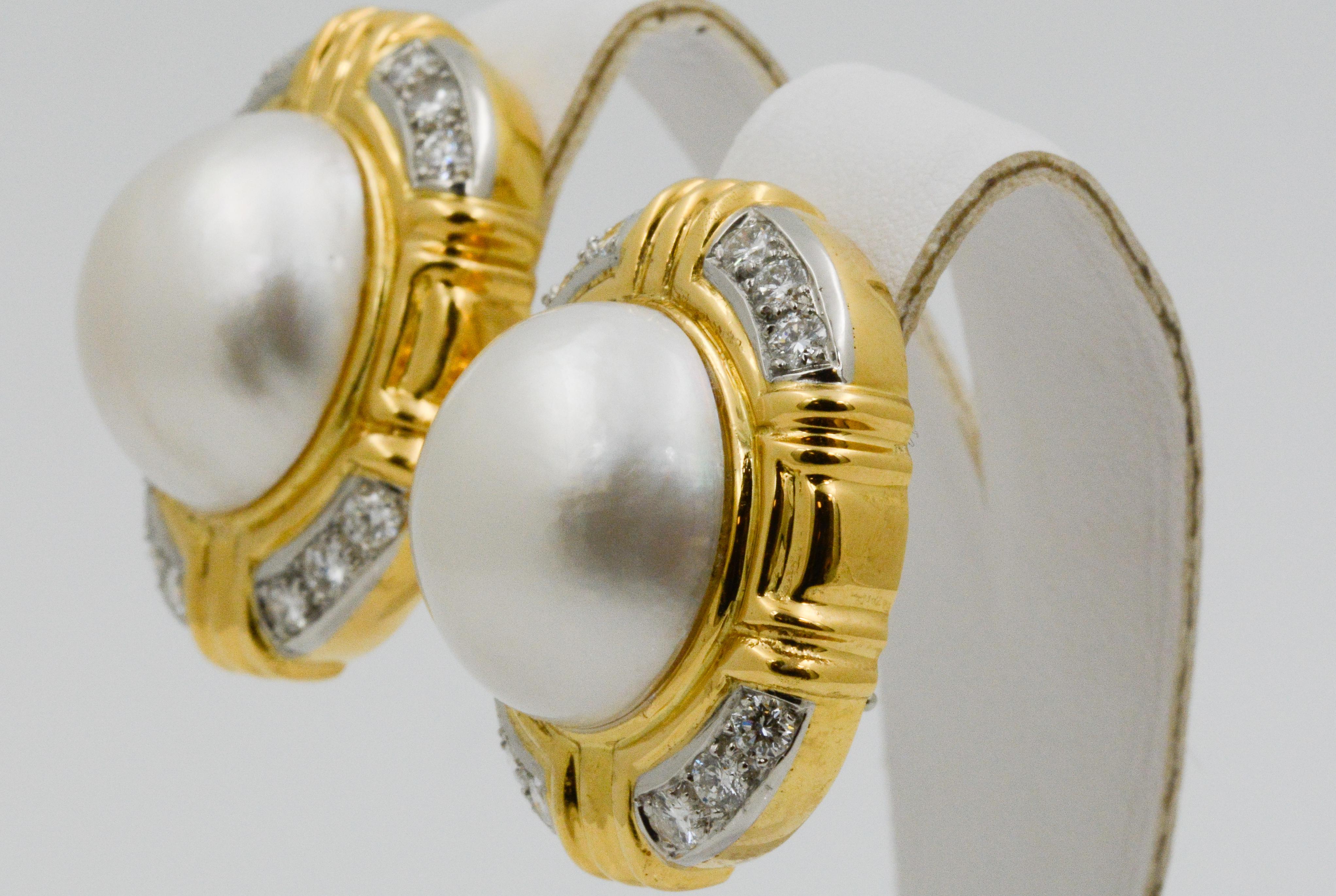Modern 18 Karat Yellow Gold Mabe Pearl Clip Earrings