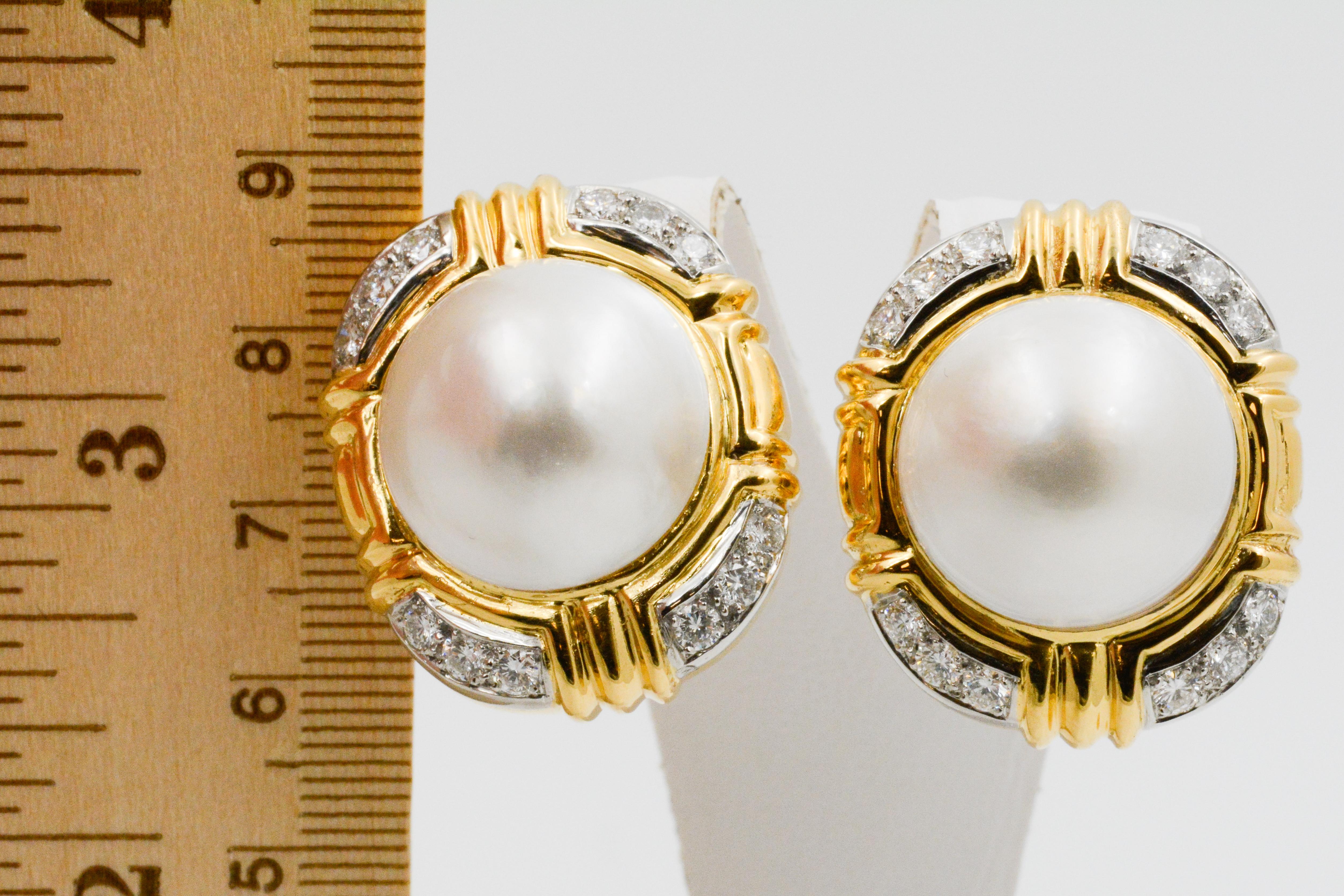 Women's 18 Karat Yellow Gold Mabe Pearl Clip Earrings