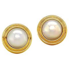 18K Yellow Gold Mabe Pearl Double Rim Earrings